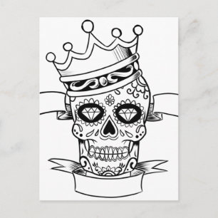 Skull Day of the Dead Tattoo Crown Sugar Skull Briefkaart