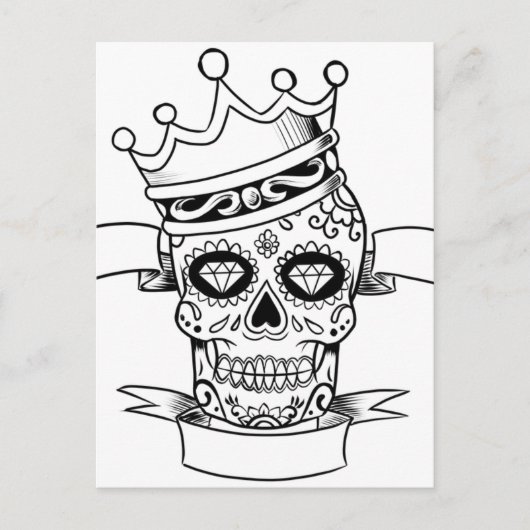 Skull Day of the Dead Tattoo Crown Sugar Skull Briefkaart (Voorkant)