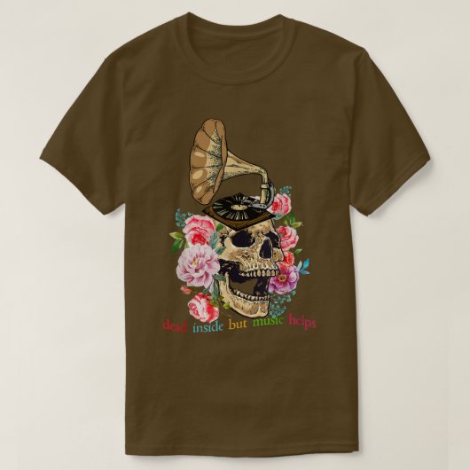 Skull Dead Inside But Music Helps Funny Skeleton M T-shirt (Design voorkant)