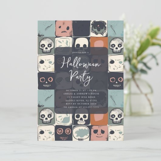 Skull Design Halloween-feest Kaart (Staand voorkant)