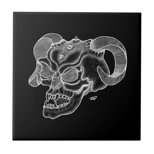 Skull Devil head Black and white Design Tegeltje (Voorkant)