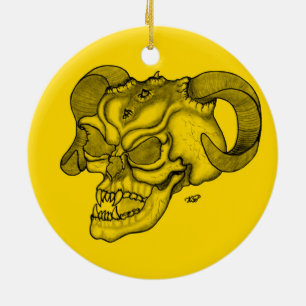 Skull Devil head Black and Yellow Design Keramisch Ornament