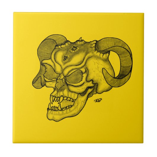 Skull Devil head Black and Yellow Design Tegeltje (Voorkant)