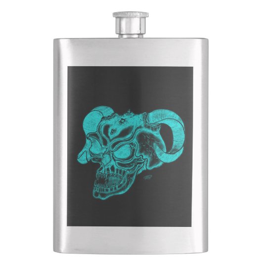 Skull Devil Head Black en Green Design Heupfles (Voorkant)