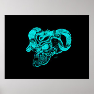 Skull Devil Head Black en Green Design Poster