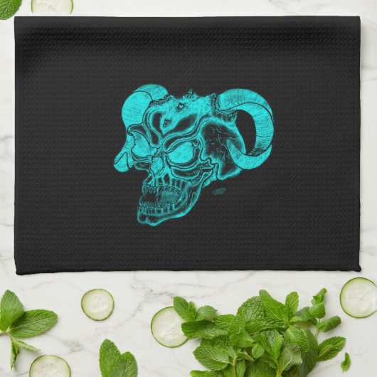 Skull Devil Head Black en Green Design Theedoek (Gevouwen)