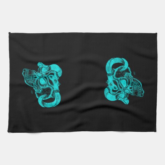 Skull Devil Head Black en Green Design Theedoek (Horizontaal)