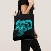 Skull Devil Head Black en Green Design Tote Bag (Dichtbij)