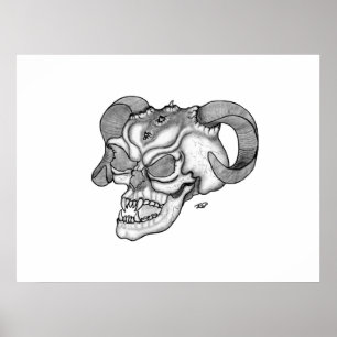 Skull Devil Head Black en White Design Poster