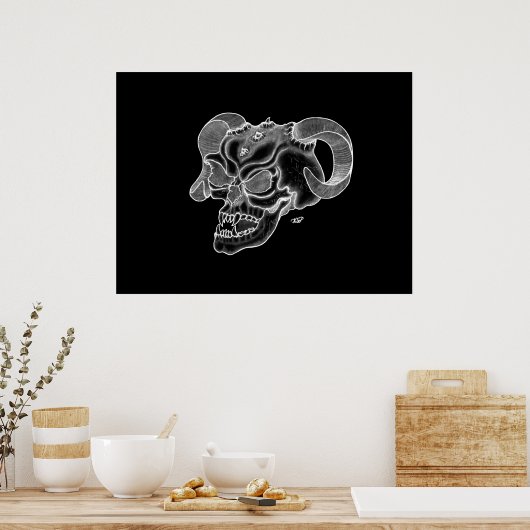 Skull Devil Head Black en White Design Poster (Keuken)