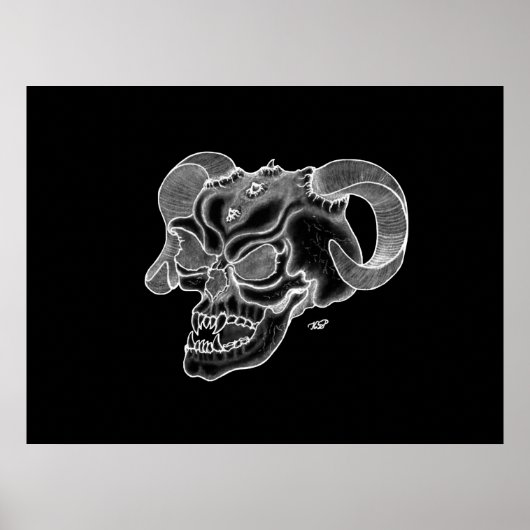 Skull Devil Head Black en White Design Poster (Voorkant)