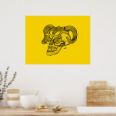 Skull Devil Head Black en Yellow Design Poster (Keuken)