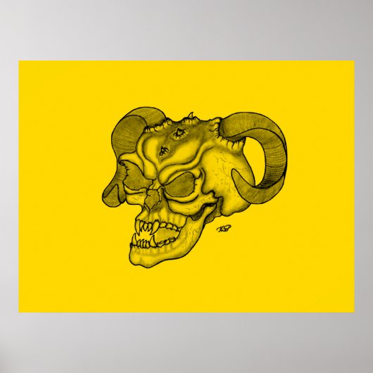 Skull Devil Head Black en Yellow Design Poster (Voorkant)