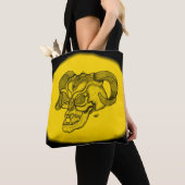 Skull Devil Head Black en Yellow Design Tote Bag (Dichtbij)
