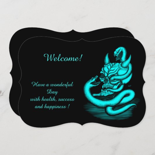 Skull - Devil Head met slang, voeg Jouw tekst Invi Kaart (Voorkant / Achterkant)