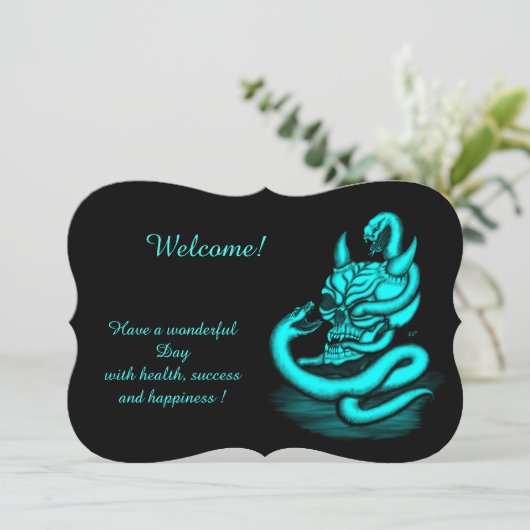 Skull - Devil Head met slang, voeg Jouw tekst Invi Kaart (Staand voorkant)