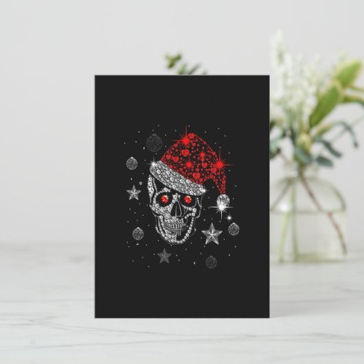 Skull Diamond Santa Hat Gifts Christmas Pajama Xma Kaart (Staand voorkant)
