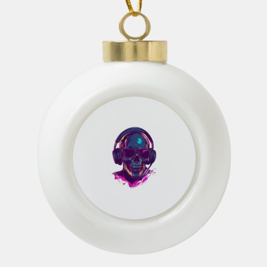 Skull DJ Vibes Keramische Bal Ornament (Voorkant)