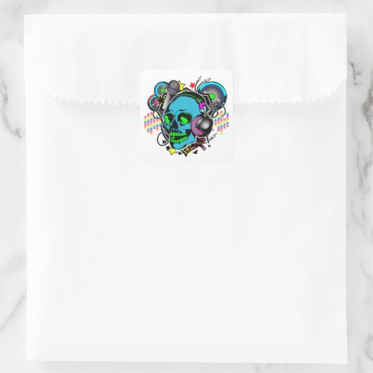 Skull DJ Vierkante Sticker (Tas)