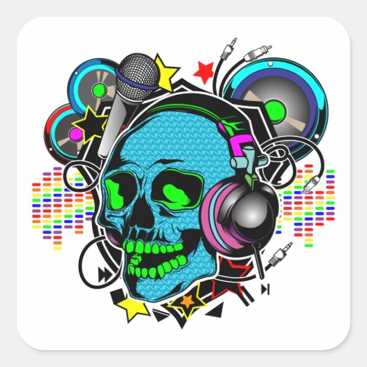 Skull DJ Vierkante Sticker (Voorkant)