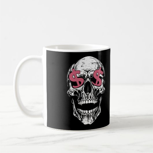 Skull & Dollar Eyes Mug – Dark Money Vibes Koffiemok (Links)