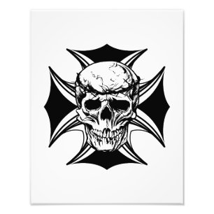 Skull doorn kruin cross gothic biker art foto afdruk