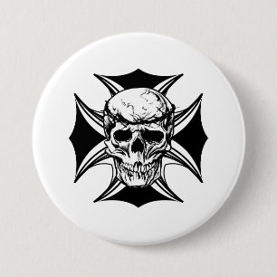 Skull doorn kruin cross gothic biker art ronde button 7,6 cm