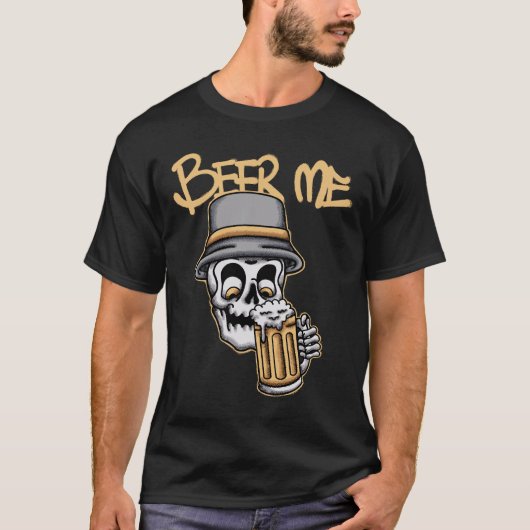Skull Drinking Beer streetwear  T-shirt (Voorkant)