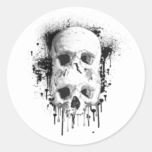 Skull Drip Black Ink Graphic Party Ronde Sticker (Voorkant)