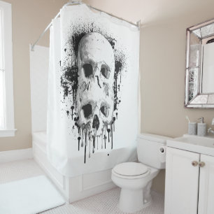 Skull Drip Black Ink Splatter Grafisch Douchegordijn