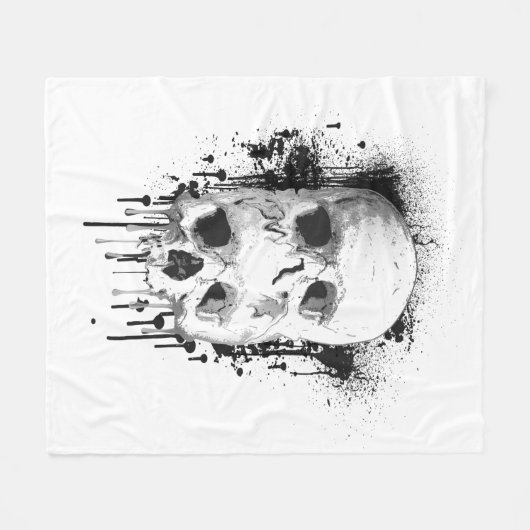 Skull Drip Black Ink Splatter Grafisch Fleece Deken (Voorkant (Horizontaal))