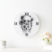 Skull Drip Black Ink Splatter Grafisch Grote Klok (Huis)