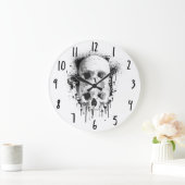 Skull Drip Black Ink Splatter Grafisch Grote Klok (Huis)