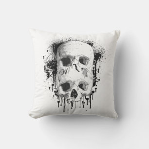Skull Drip Black Ink Splatter Grafisch Kussen