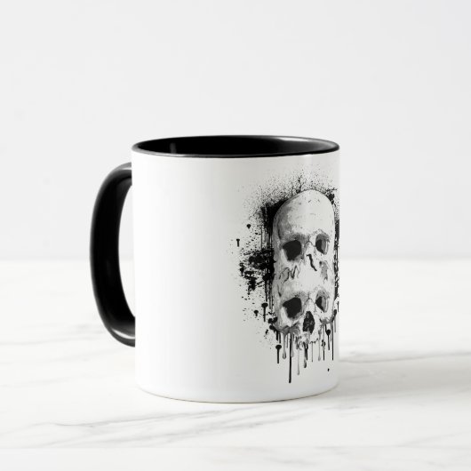 Skull Drip Black Ink Splatter Grafisch Mok (Voorkant links)