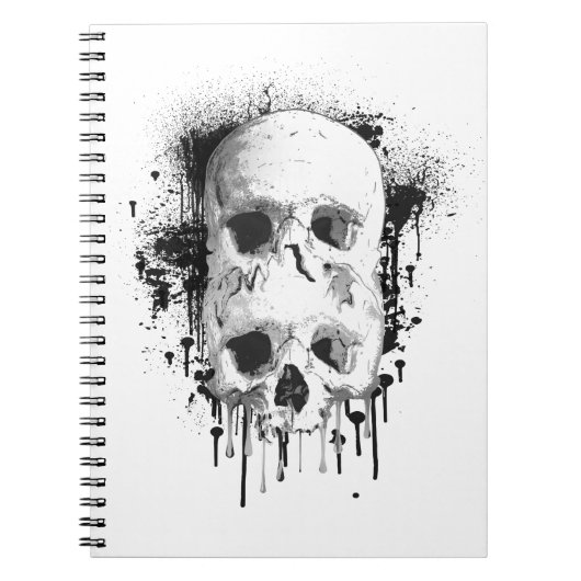 Skull Drip Black Ink Splatter Grafisch Notitieboek (Voorkant)