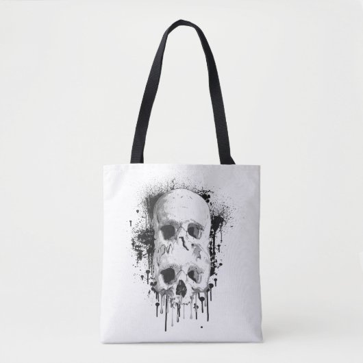 Skull Drip Black Ink Splatter Grafisch Tote Bag (Voorkant)