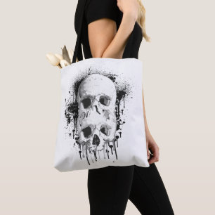Skull Drip Black Ink Splatter Grafisch Tote Bag