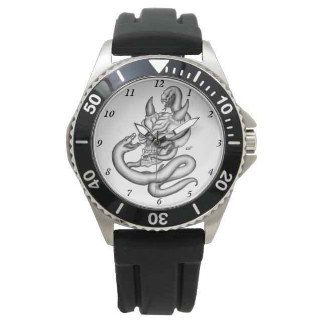 Skull - Duivel Head met slang Horloge (Voorkant)