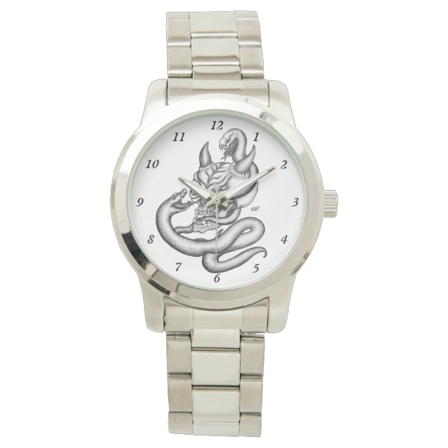 Skull - Duivel Head met slang Horloge (Voorkant)