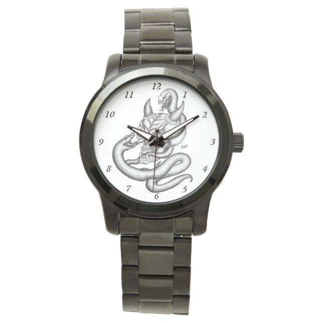 Skull - Duivel Head met slang Horloge (Voorkant)