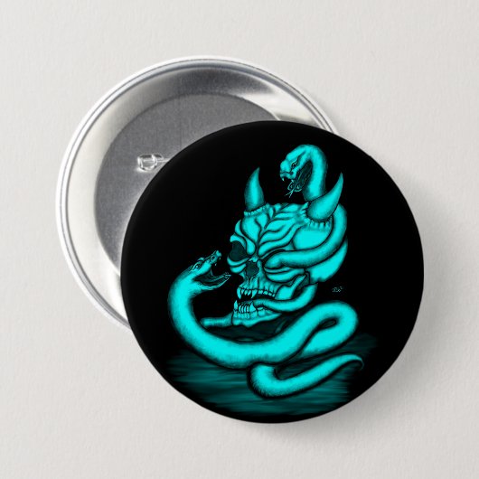 Skull - Duivel Head met slang Ronde Button 7,6 Cm (Voorkant /achterkant)