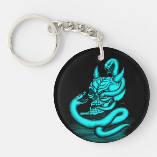 Skull - Duivel Head met slang Sleutelhanger (Voorkant)