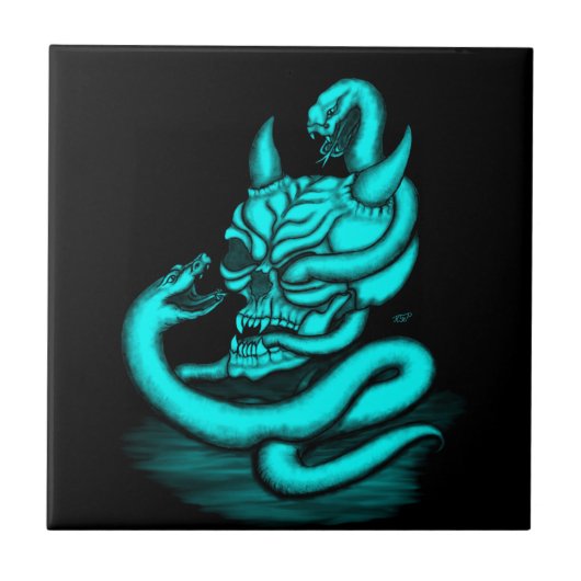Skull - Duivel Head met slang Tegeltje (Voorkant)