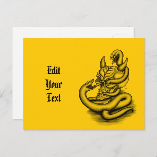 Skull - Duivel Head met slang Uitnodiging Briefkaart (Voorkant / Achterkant)