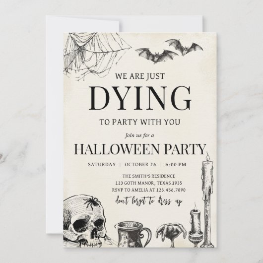 Skull Dying naar Halloween Party Kaart (Voorkant)