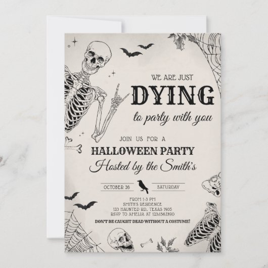 Skull Dying naar Halloween Party Kaart (Voorkant)