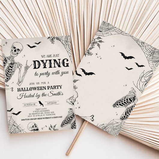 Skull Dying naar Halloween Party Kaart