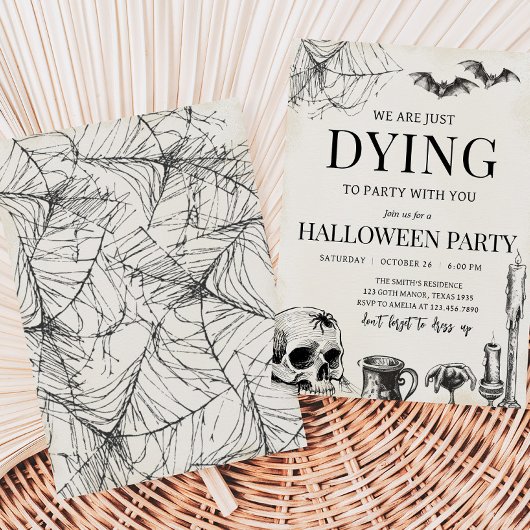 Skull Dying naar Halloween Party Kaart