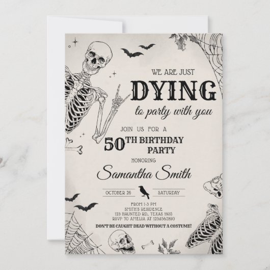 Skull Dying voor Halloween verjaardagsfeestje Kaart (Voorkant)